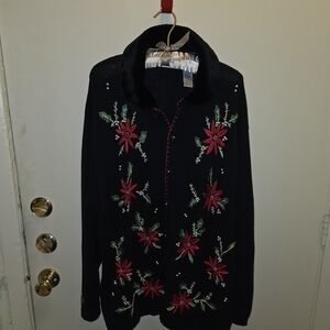 Victoria Jones Woman Vintage Floral Embroidered Black Cardigan